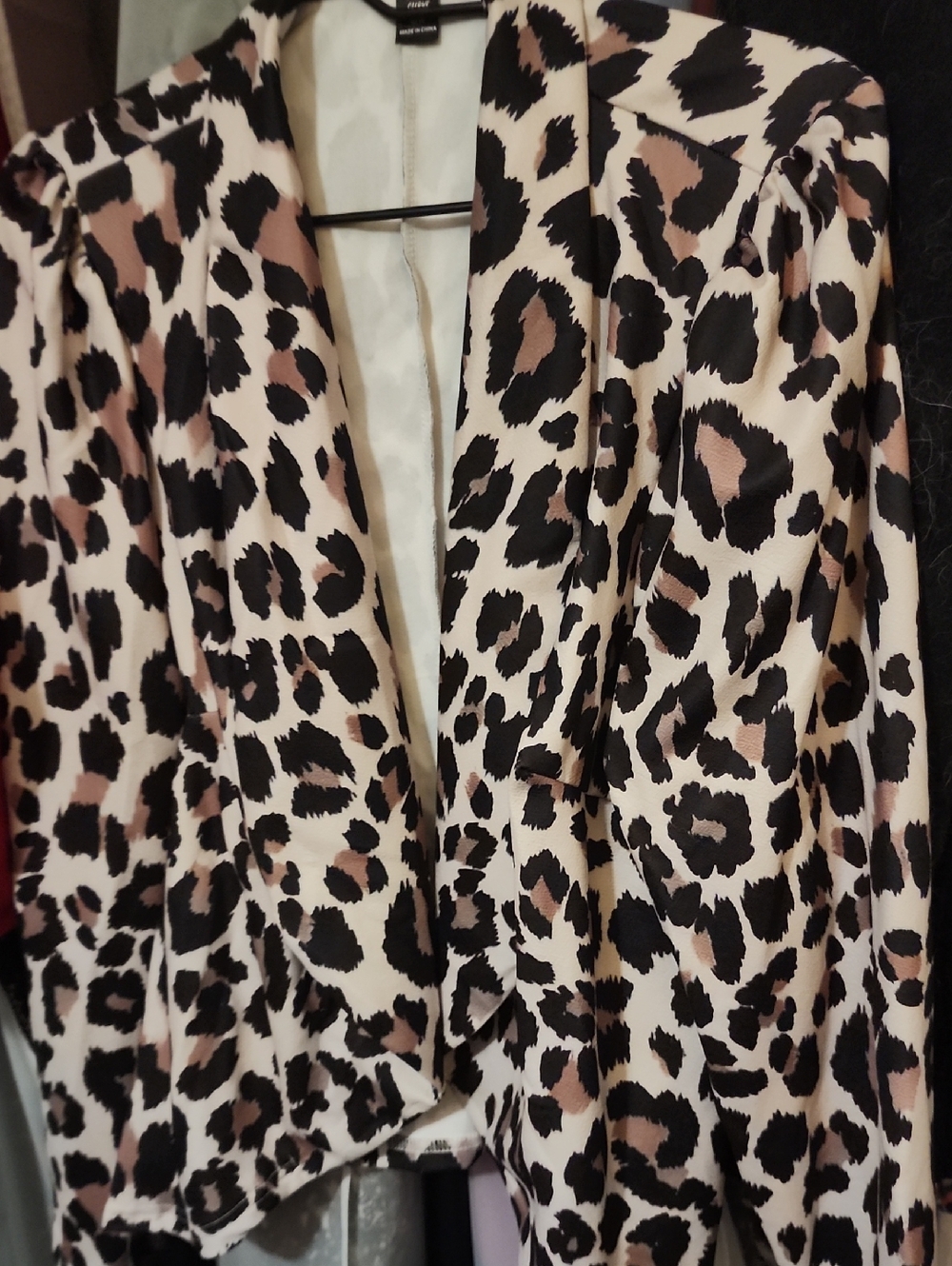 Leopard Print Drape Front Jacket - Black, Cream & Taupe